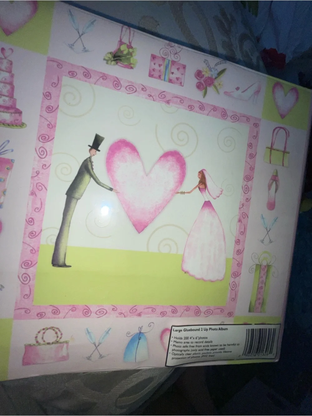 Wedding Photo Album - Pink Heart Design with Wedding Couple Illustrated